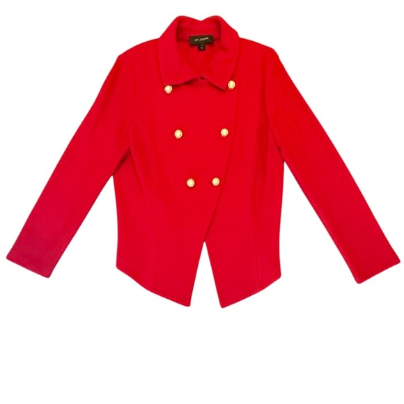 Vintage St John Red Double-Breasted Pearl/Gold Blazer/Jacket 14/Large $1395 - Picture 2 of 13